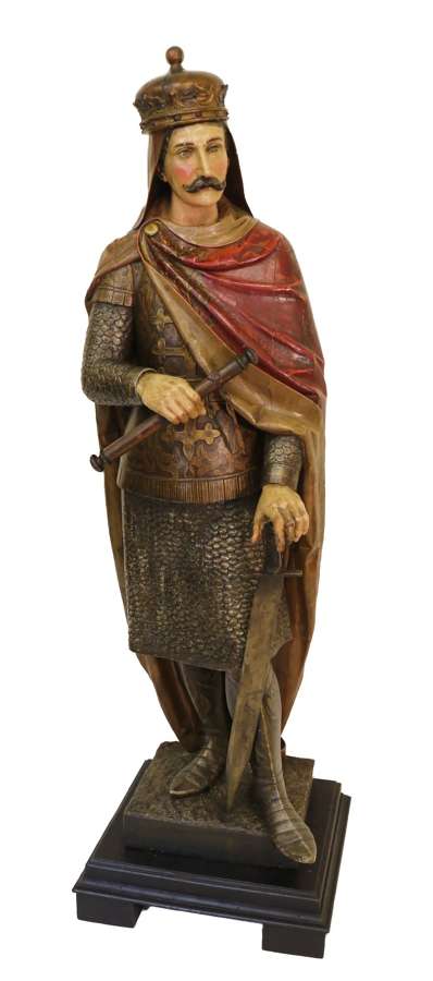 19th C Carved Pine Polychrome Painted Life Size Model Of A Medieval Ki