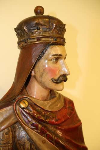 19th C Carved Pine Polychrome Painted Life Size Model Of A Medieval Ki