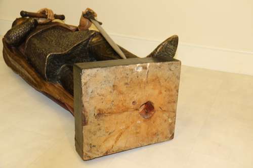 19th C Carved Pine Polychrome Painted Life Size Model Of A Medieval Ki