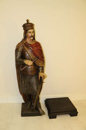 19th C Carved Pine Polychrome Painted Life Size Model Of A Medieval Ki