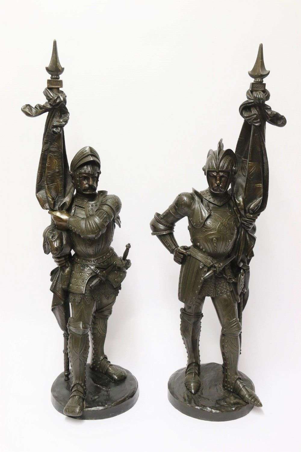 Superb Pair Mid 19th C Bronze Knights, Circa 1860