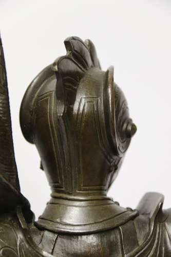 Superb Pair Mid 19th C Bronze Knights, Circa 1860