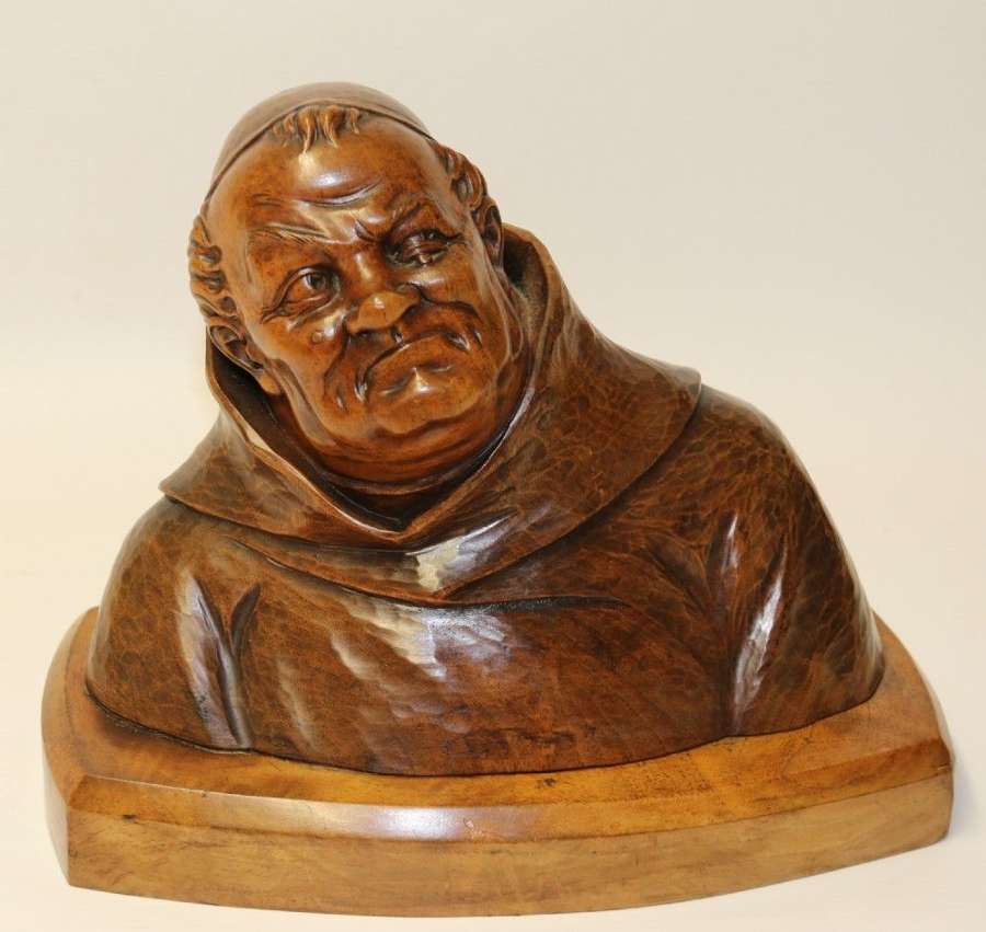 A Superb Black Forest Carved Walnut Study Of A Monk.