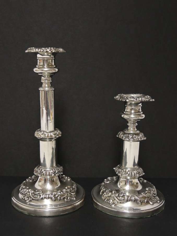 A Rare Pair Of English George III Silver Telescopic Candlesticks, Sheffield 1816.