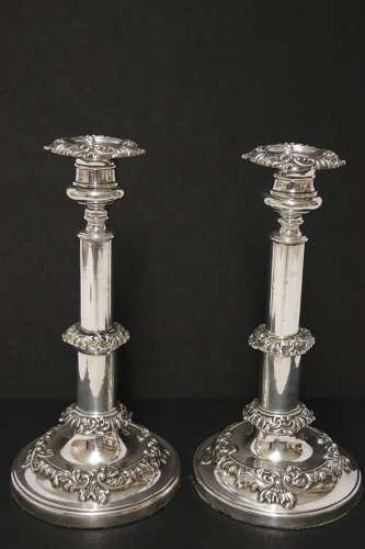A Rare Pair Of English George III Silver Telescopic Candlesticks, Sheffield 1816.