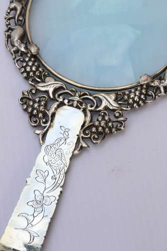 A Rare 19th Century Chinese Silver And Jade Magnifying Glass.
