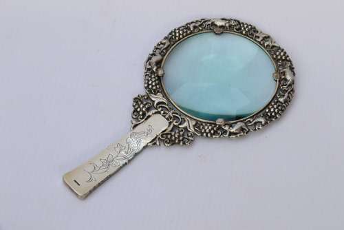 A Rare 19th Century Chinese Silver And Jade Magnifying Glass.