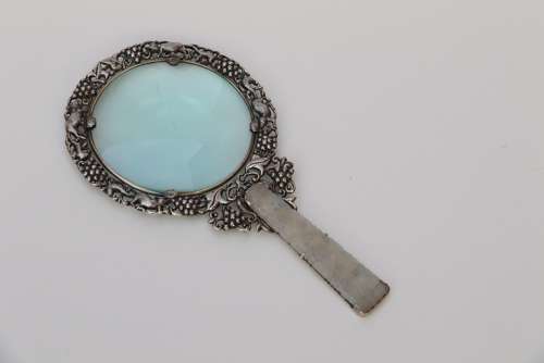 A Rare 19th Century Chinese Silver And Jade Magnifying Glass.