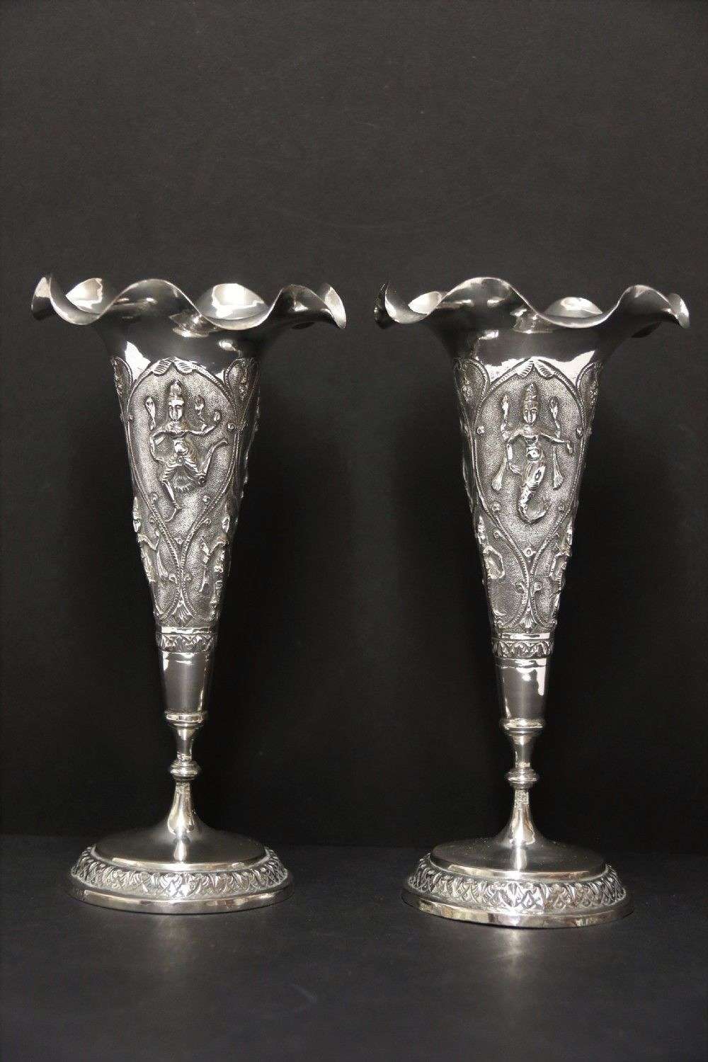 A Fine Pair Of 19th Century Raj Period Indian Silver Vases