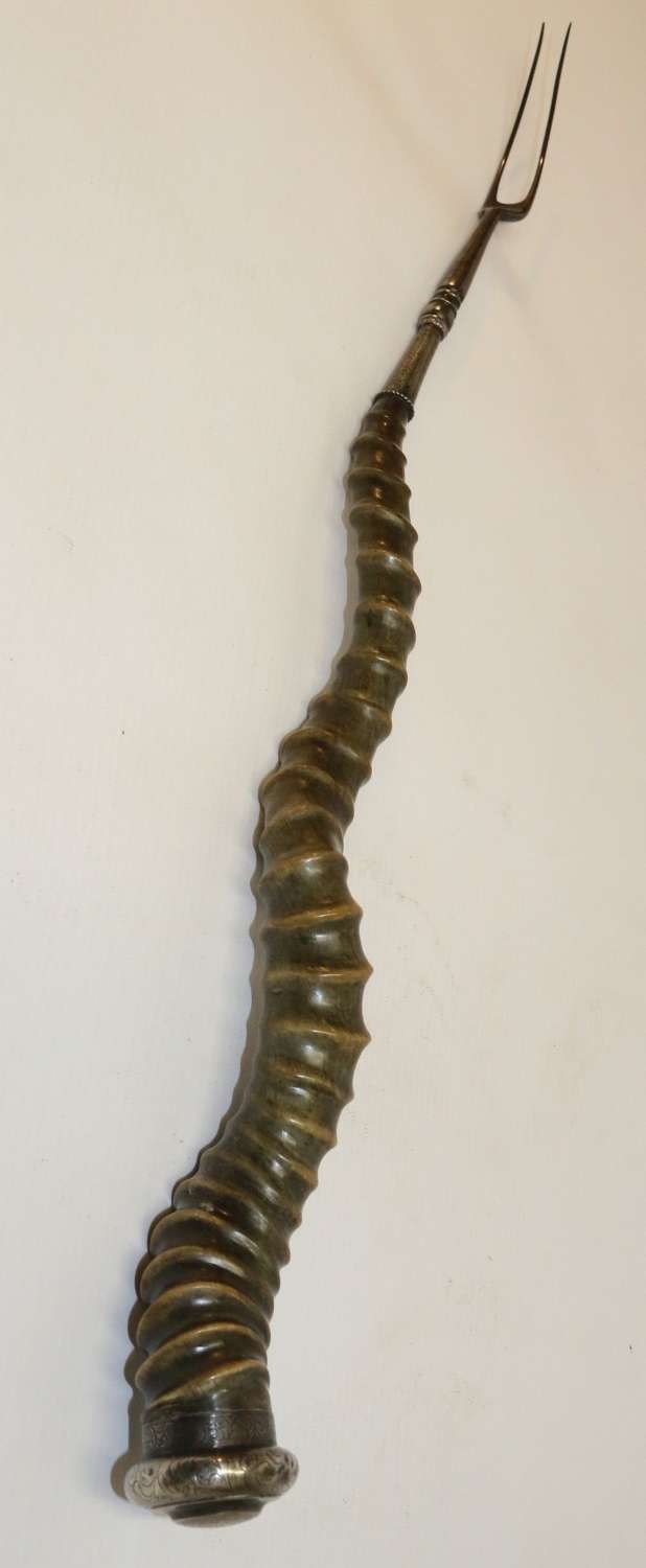 A Rare Early 19th Century Silver And Horn Mounted Roasting Fork.