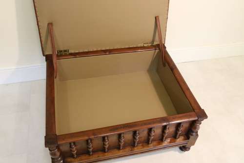 A Rare Yew Wood Large Country House Stool  With Storage