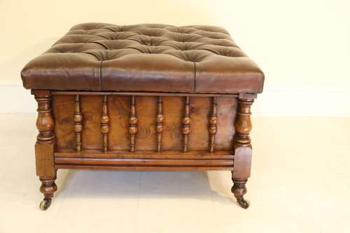 A Rare Yew Wood Large Country House Stool  With Storage
