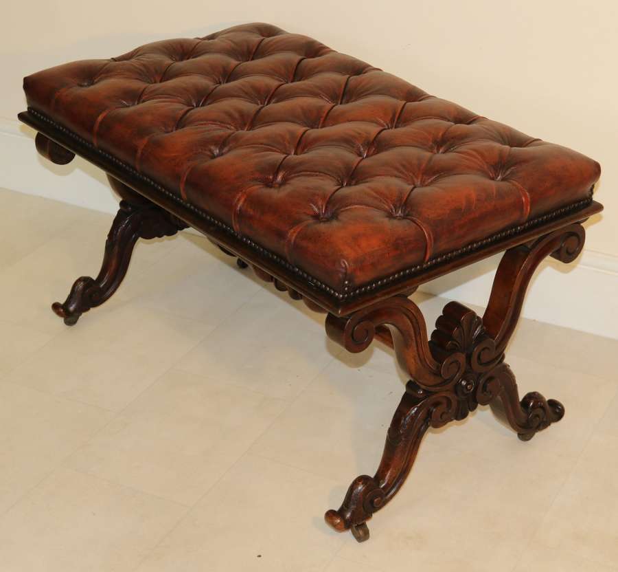 A Large English 19th C Carved Walnut Stool