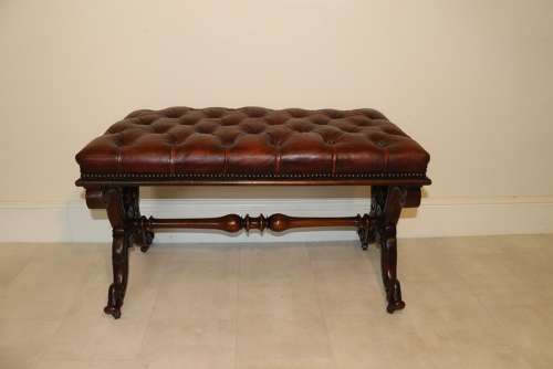 A Large English 19th C Carved Walnut Stool