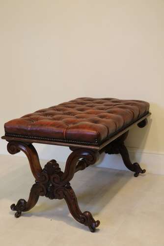 A Large English 19th C Carved Walnut Stool