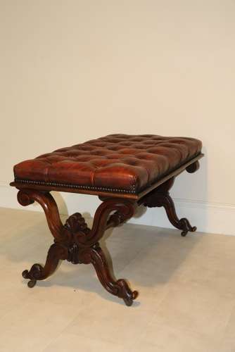 A Large English 19th C Carved Walnut Stool