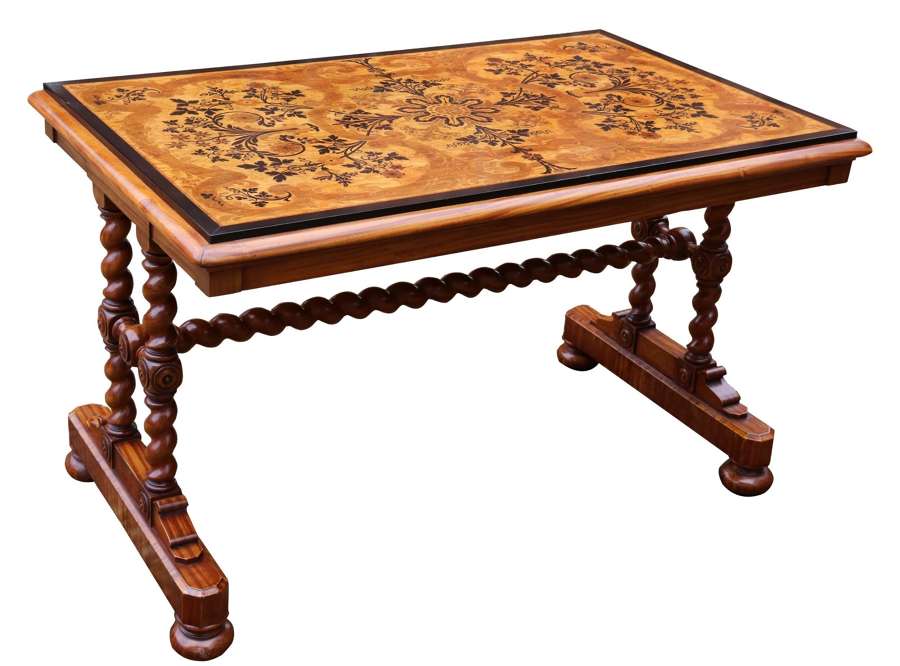 A Superb English Mid 19th C Exhibition Quality Satinwood And Marquetry Centre Or Library Table.