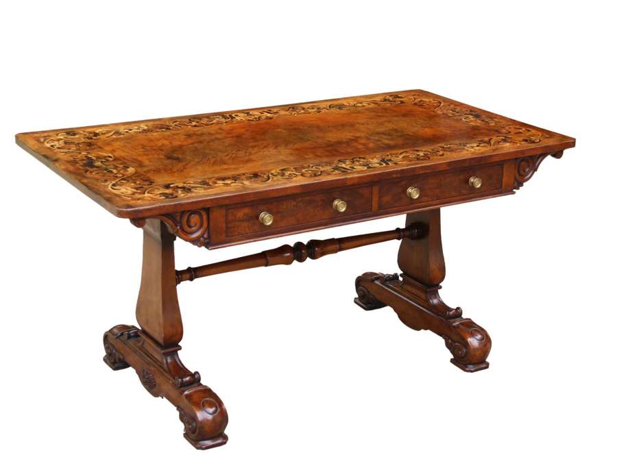 A Superb Flame Mahogany And Marquetry Early 19th C Library Table