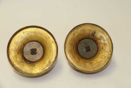 A Superb Pair Of Gilt Bronze And Pottery Aztec Design Vases/urns