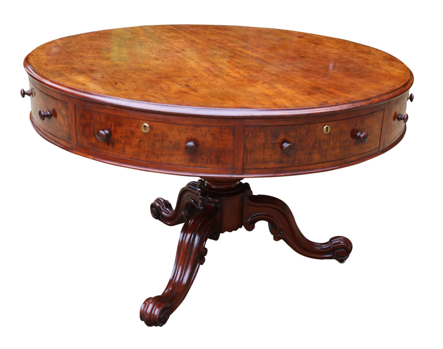 Library Drum Table made from figured mahogany 19th century English