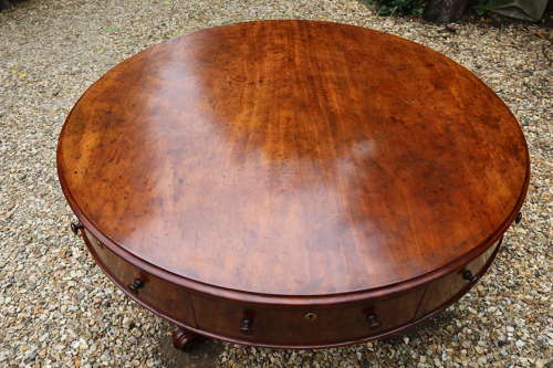 Library Drum Table made from figured mahogany 19th century English