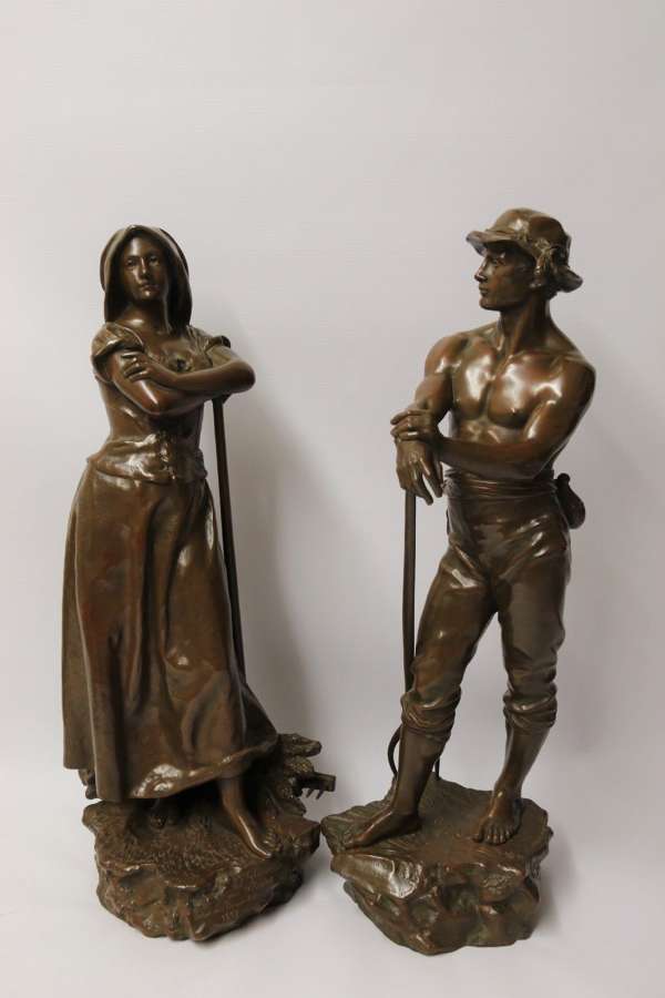 A Beautiful Pair Of Large Bronze Figures Depicting Farm Workers