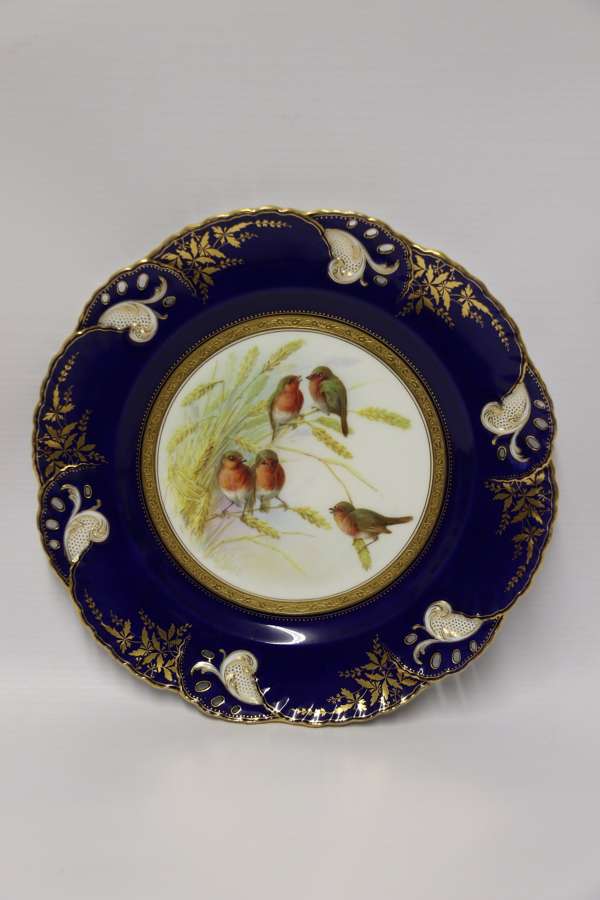 A Charming Victorian Minton’s Porcelain Cabinet Plate Hand Painted With Robins