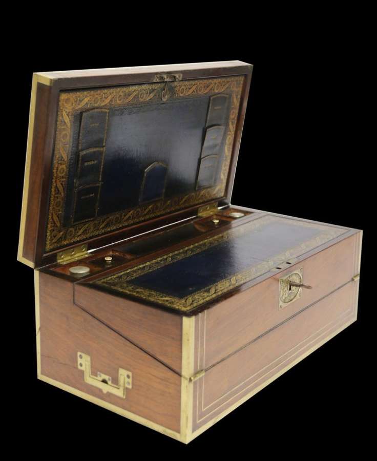 A Superb Early 19th C Gentleman&rsquo;s Brass Mounted Campaign Writing Box