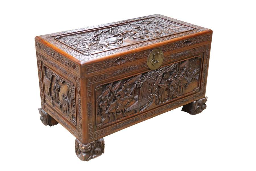 A Superb Chinese Carved Hardwood Chest/blanket Box