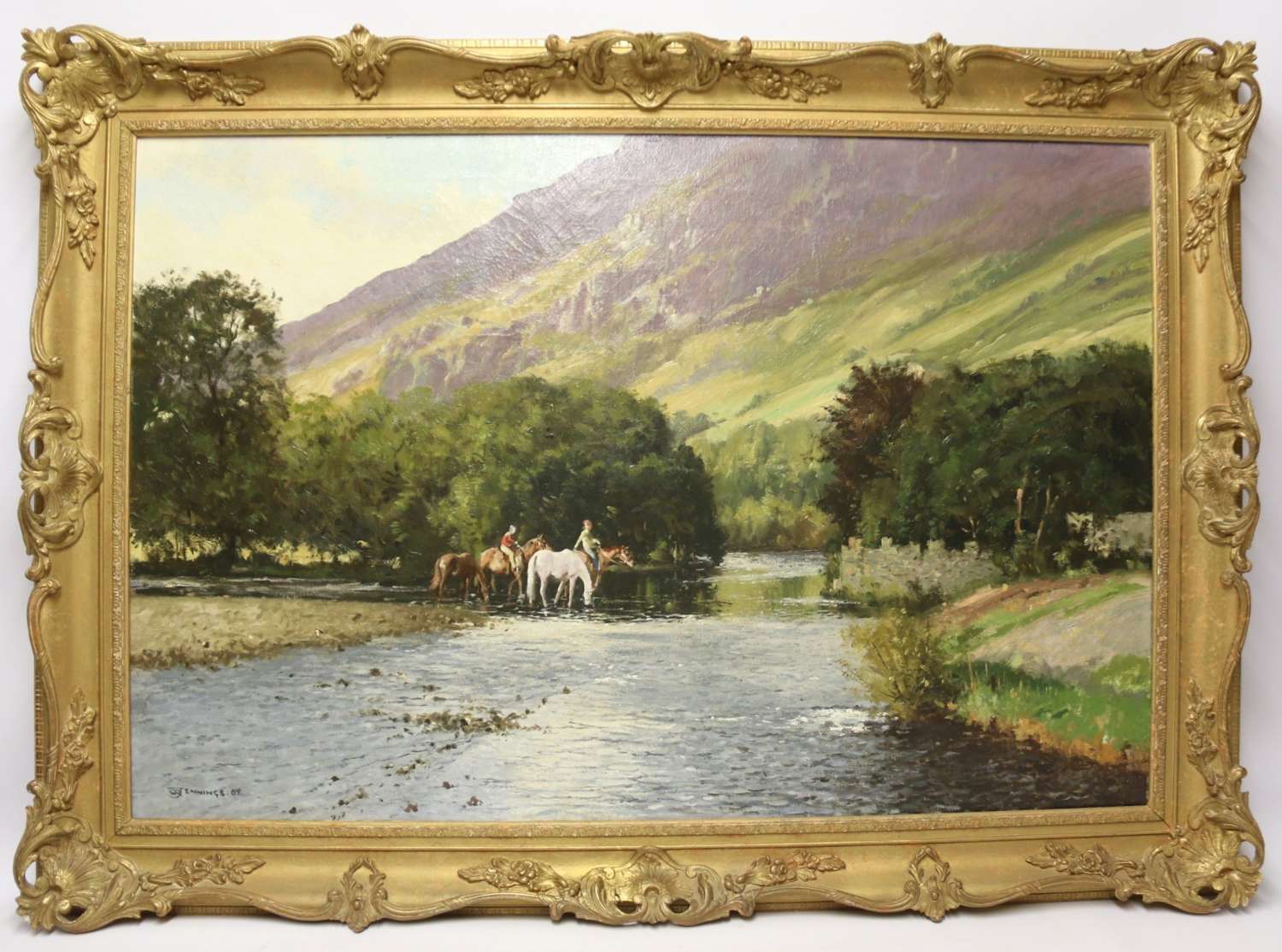 Oil On Canvas Lake District View Of The River Derwent By W R Jennings, 1969
