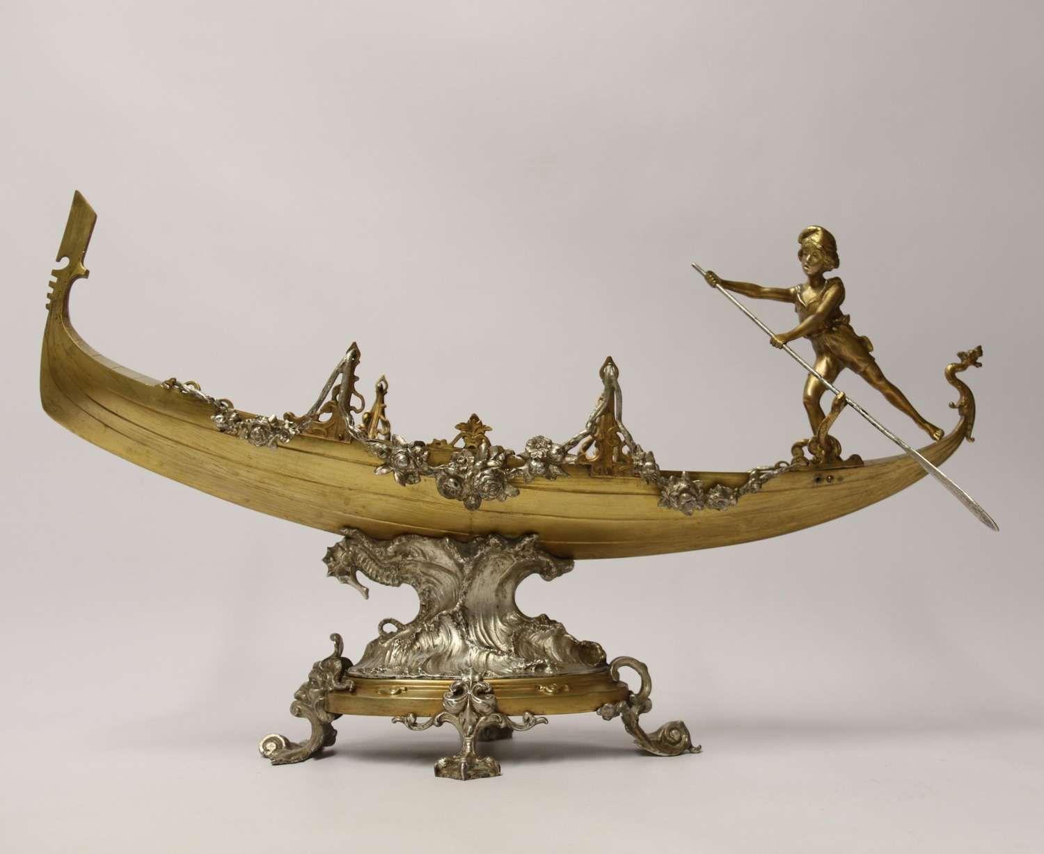 A Fine Silver And Gilt Bronze Table Centre Piece In The Form Of A Gondola