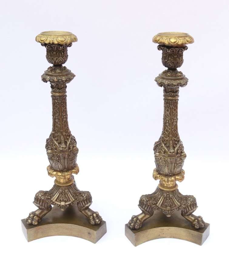 A Pair Of 19th C Bronze And Gilt Candlesticks, Circa 1845