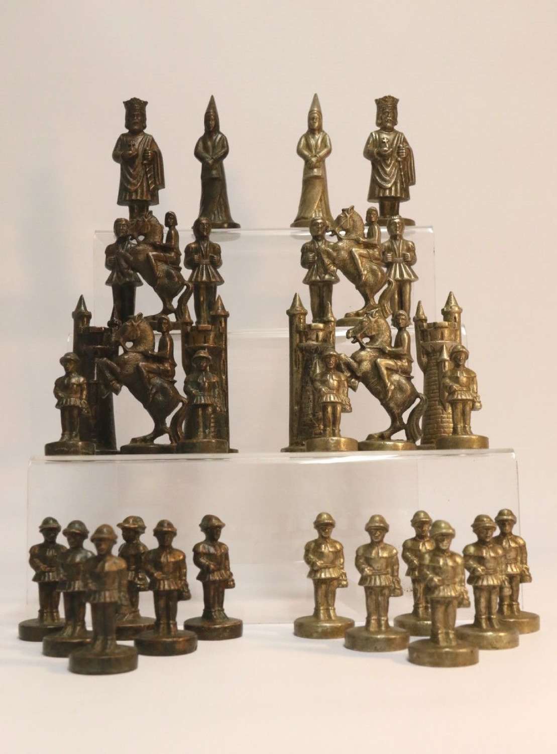 An Unusual Bronze And Nickel Chess Set