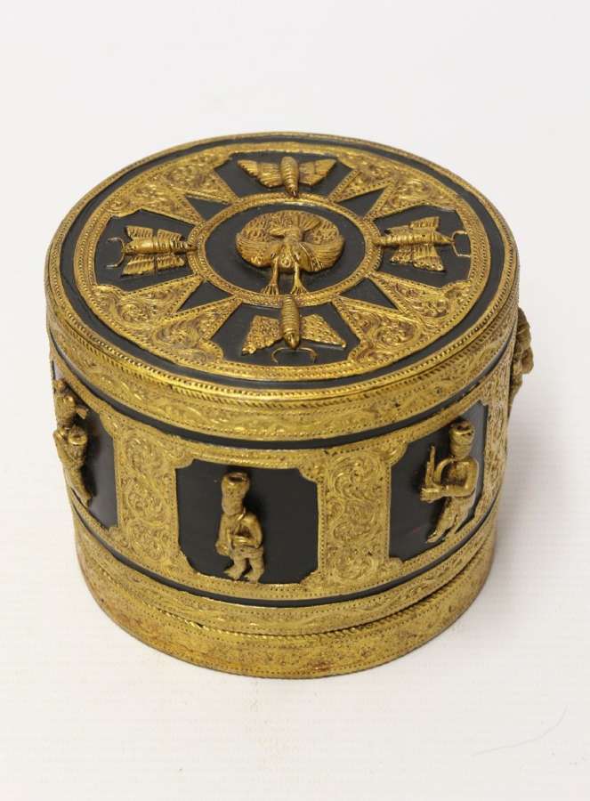 A Fine Indian Raj Period Gilt Papier Mache Box.