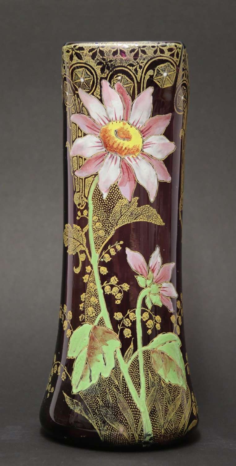 A Late 19th C French Enameled  Glass Vase Attributed To Legras