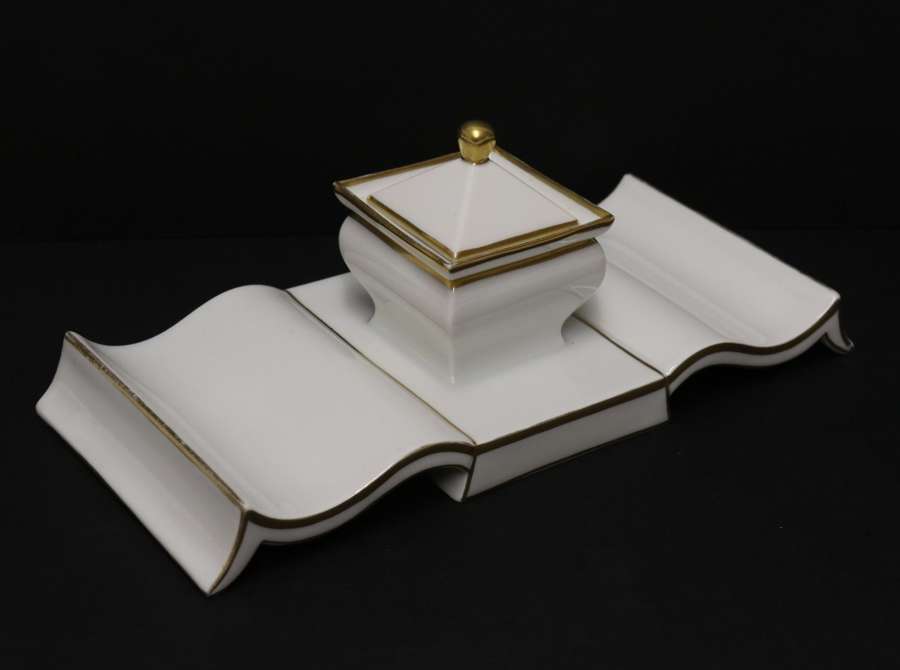 A Stylish Art Deco Porcelain Desk Inkstand