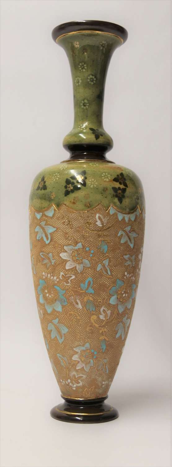 A Large Victorian Doulton Lambeth Hand Painted Vase.