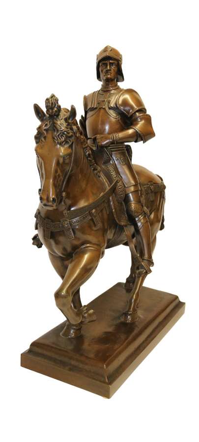 A Magnificent 19th C Grand Tour Bronze Study Of Bartolomeo Colleoni On Horseback By Verrocchio