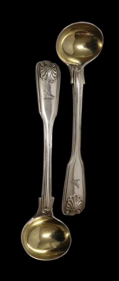 A Fine Pair Of Antique Early Victorian Silver Salt Spoons.