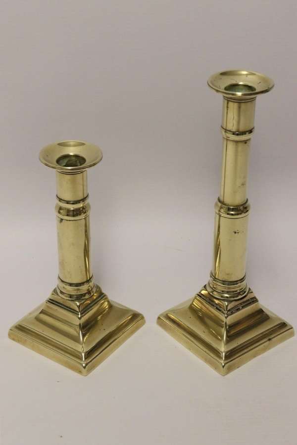 A Pair Of Rare English Georgian Telescopic Brass Candlesticks