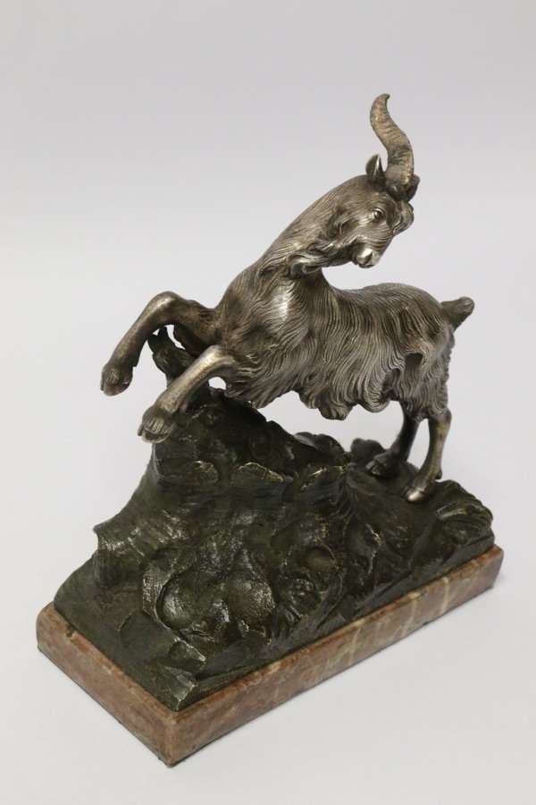 A Mid 19th Century Silvered Bronze Study Of  A Goat.