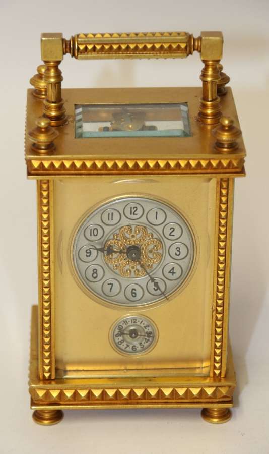 A Superb Late 19th C Gilt Brass Carriage Clock With An Alarm