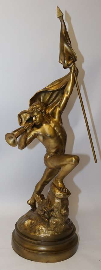 A Large 19th Century Gilt Bronze  Study Of A Triumphant Warrior.