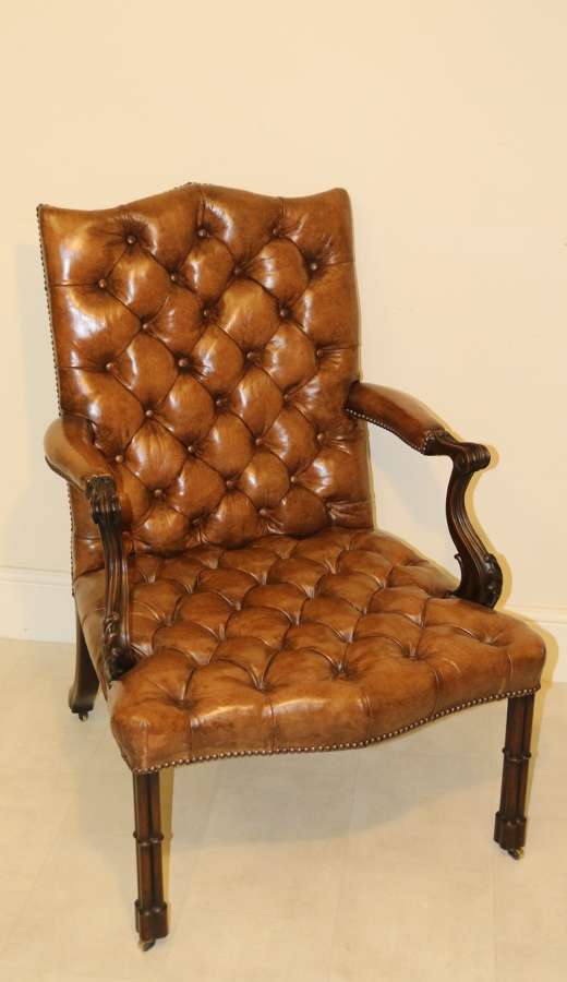 A Superb 19th C Chippendale Style Gainsborough Arm Chair.