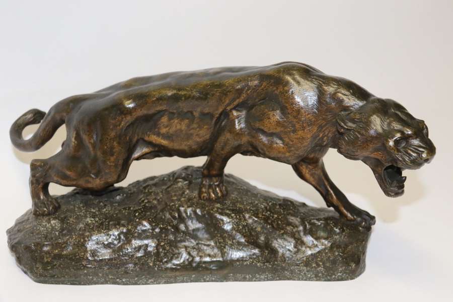 Early 20th Century Bronze Panther By T Cartier