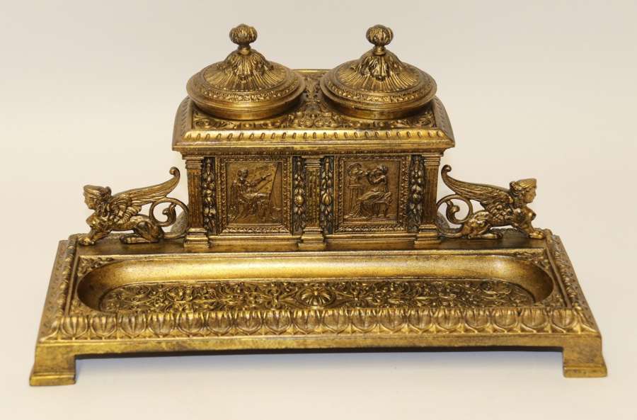 An Early 19th Century Bronze Grecian Pen And Ink Stand