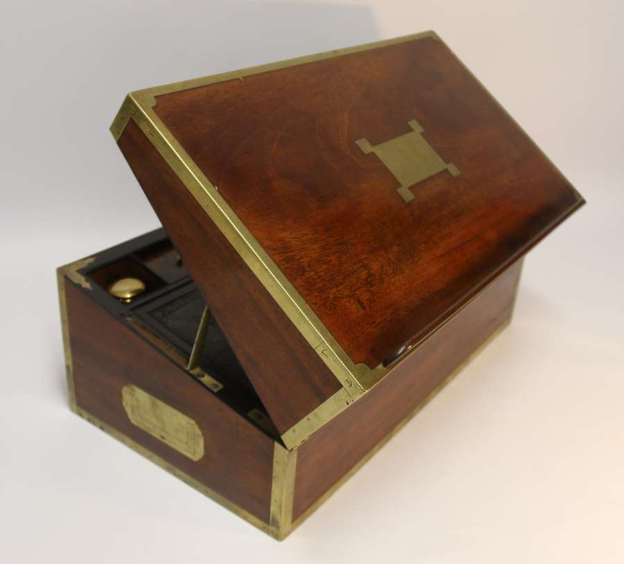 English Early 19th C Brass Mounted Campaign Writing Box