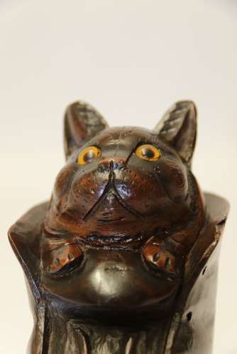 A Black Forest Carved Walnut Kitten Sitting In A Boot