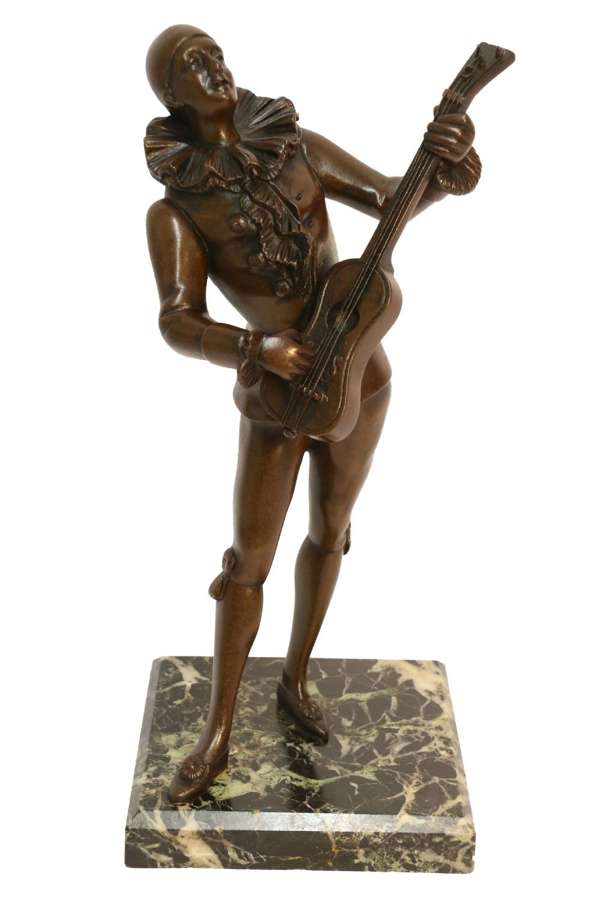 Bronze Study Of A Singing Pierrot Signed Raphael