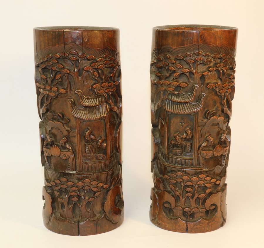 A Pair Of Chinese Brush Pots